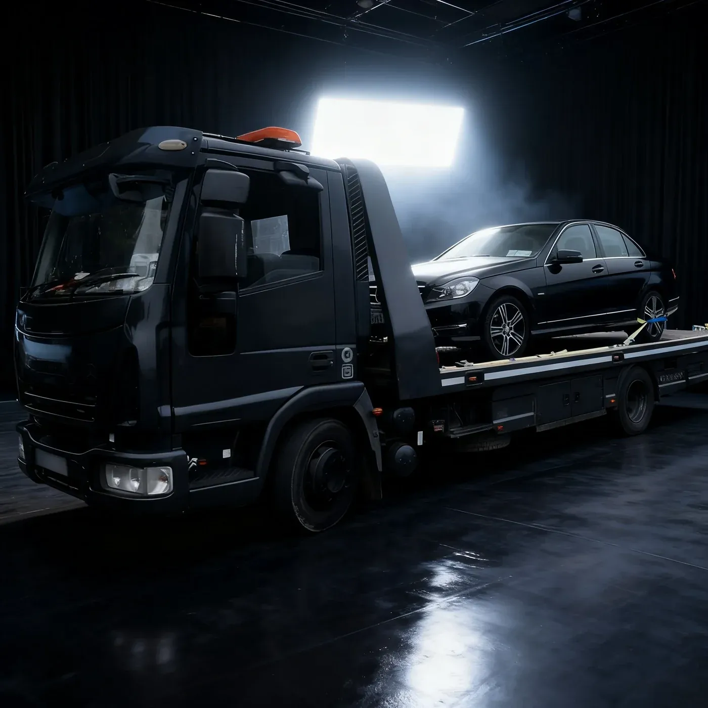 Alan Dawson Autoworks recovery truck carrying a Mercedes C-Class, on call for Ashbourne drivers