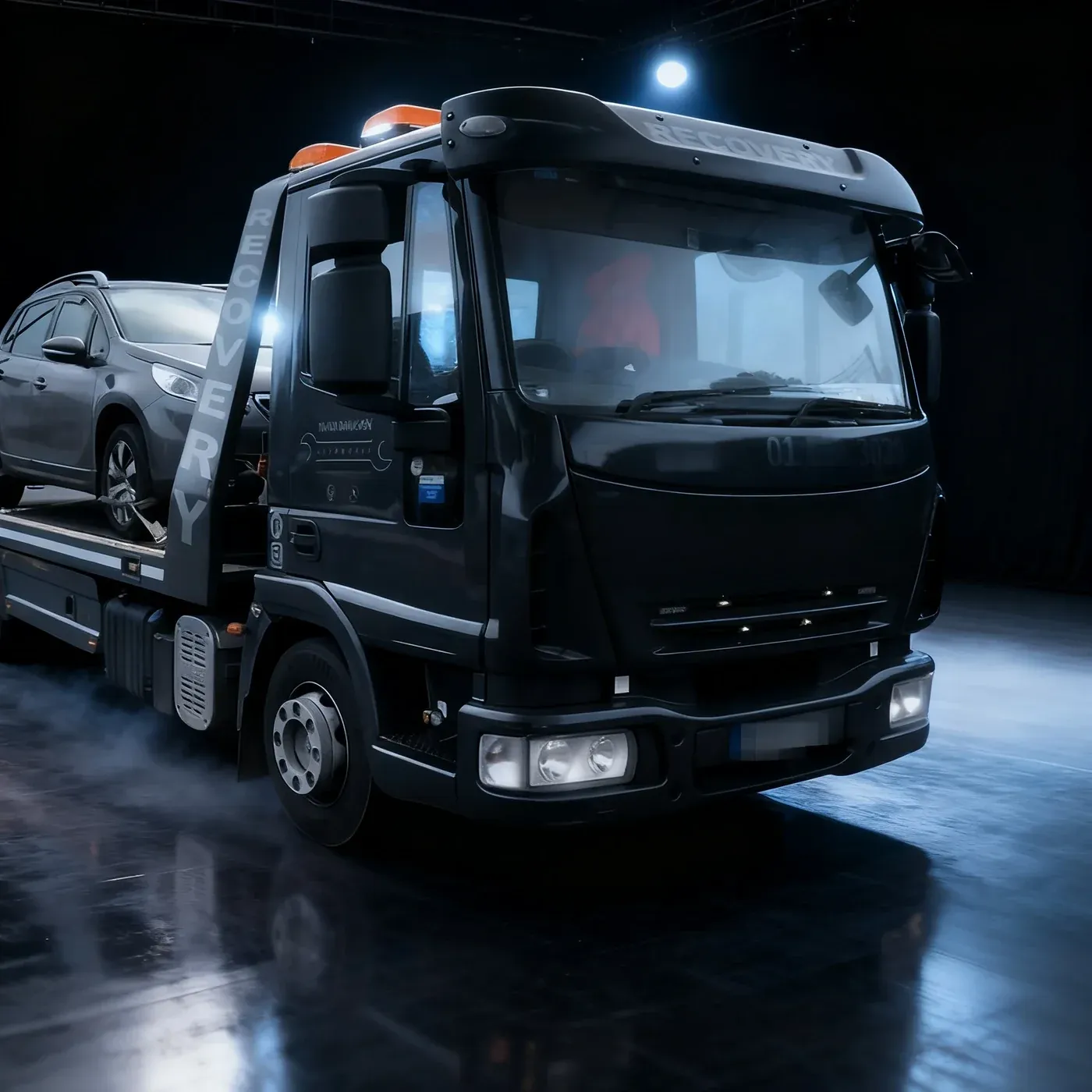 Peugeot secured on the Alan Dawson Autoworks flatbed, the recovery truck that answers Dundalk breakdown calls