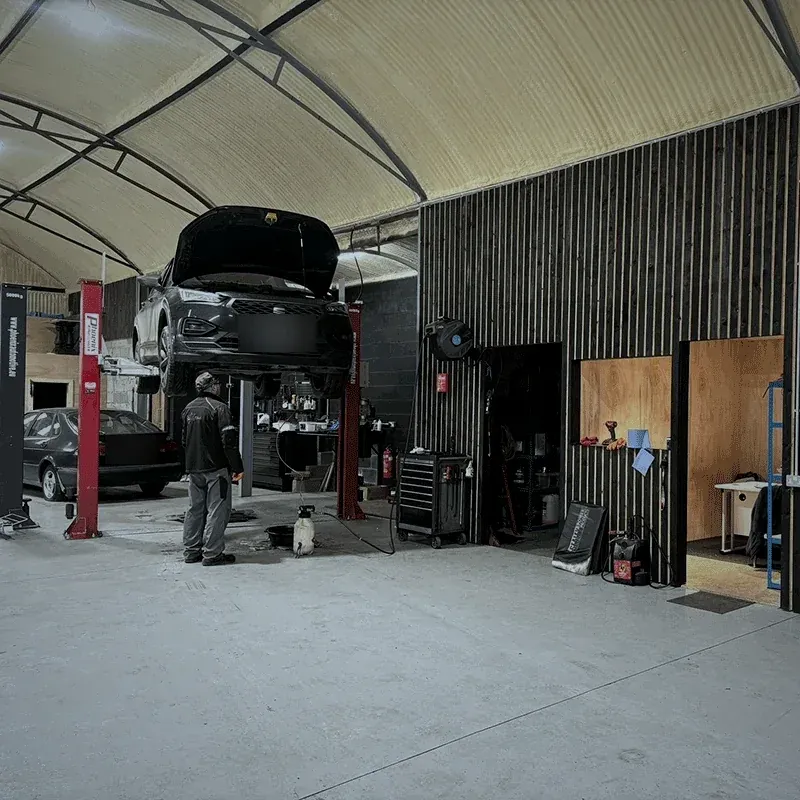 Oil change under way at the Alan Dawson Autoworks workshop, twenty minutes from Dunshaughlin