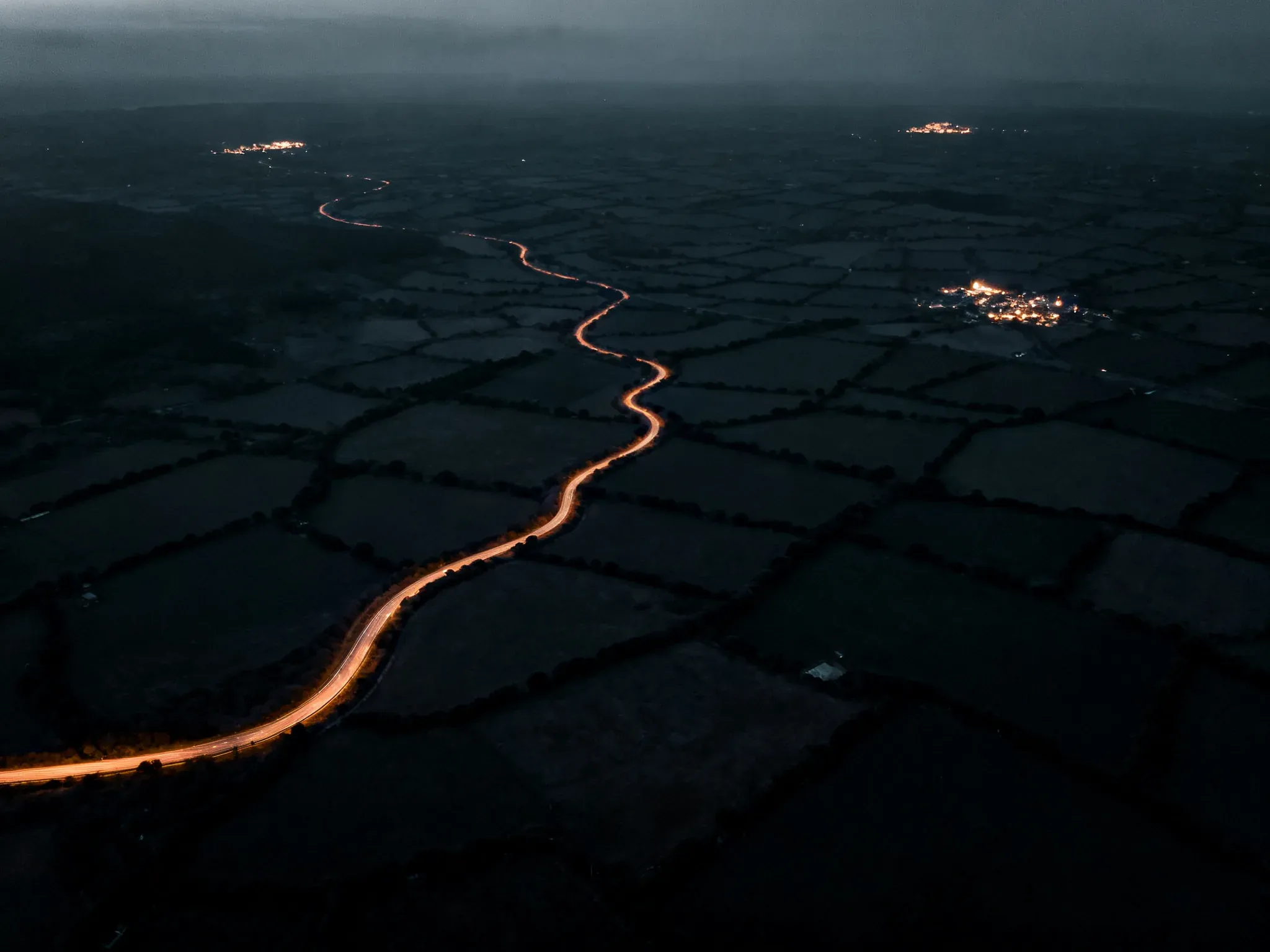 Night aerial view of the countryside around Navan, the area covered by Alan Dawson Autoworks recovery